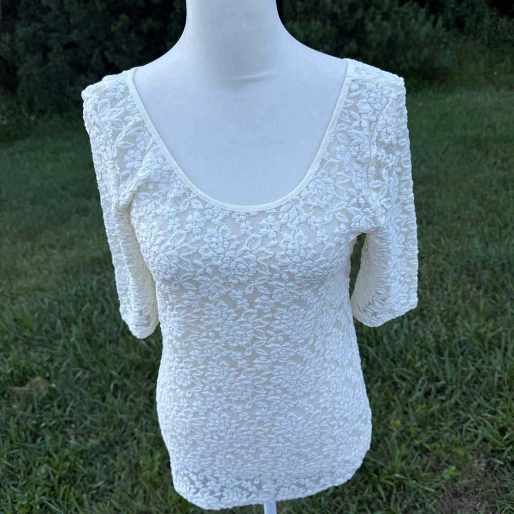 Banana Republic Floral Lace Coquette Prairie Party Top Womens Boho Small White